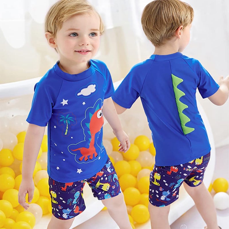YAGATA Toddler Boys Swim Set Cute 4t Swimsuit Boys Dinosaur Bathing Suits Boys Swim Trunks&Boys Swim Shirt Navy 8 - Image 2